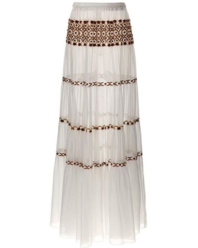 Ermanno Scervino A-line Maxi Tiered Skirt - Natural