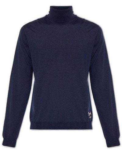 Gucci Turtleneck Sweater With Logo - Blue