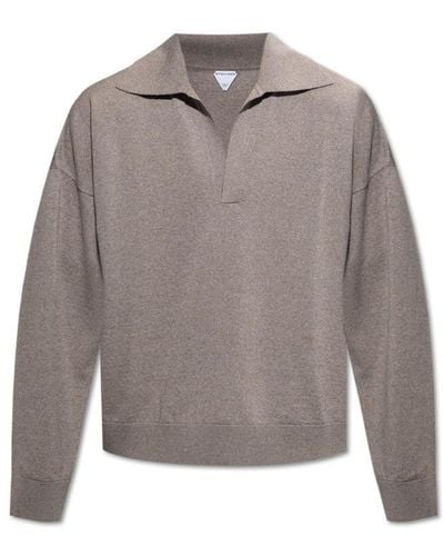 Bottega Veneta Bv Embroidered Knitted Polo Shirt - Gray