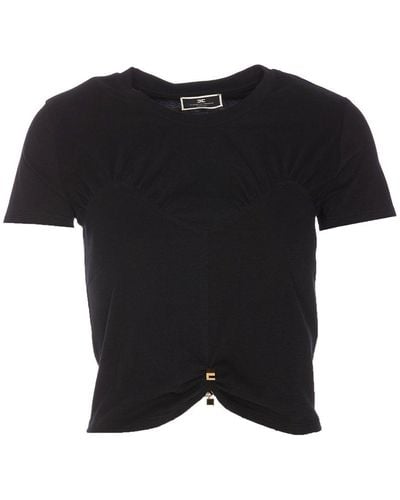 Elisabetta Franchi Crewneck Cropped T-shirt - Black