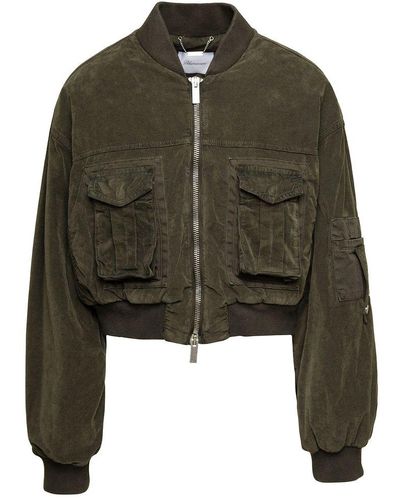 Blumarine Cropped Bomber Jacket With Patch Pockets - Green