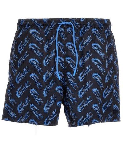 Lacoste Logo Print Swimming Trunks Beachwear Blue