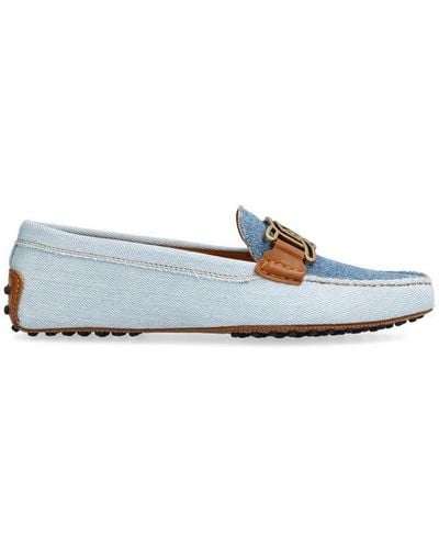 Tod's Logo-plaque Round-toe Denim Loafers - Blue