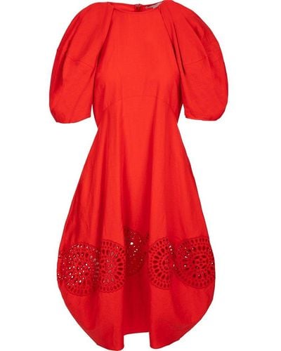 Stella McCartney Cut-out Puff-sleeved Midi Dress - Red