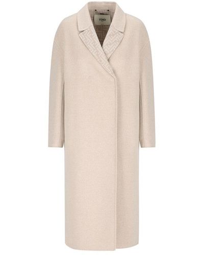 Fendi Ff Jacquard Long Sleeved Coat - Natural