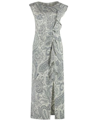 Etro Paisley Pattern Side Slit Midi Dress - Grey