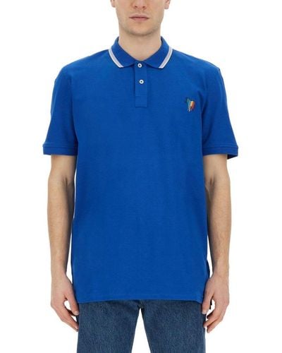 PS by Paul Smith Zebra Embroidered Short-sleeved Polo Shirt - Blue