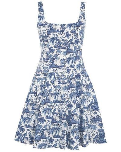 STAUD Allover Floral Print Mini Wells Dress - Blue