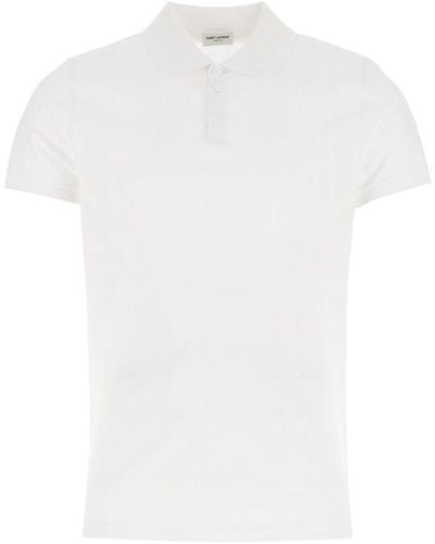 Saint Laurent Button Detailed Short-sleeved Polo Shirt - White