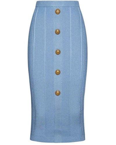 Balmain Viscose-blend Knit Midi Skirt - Blue