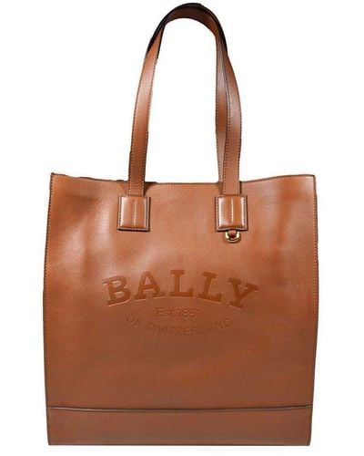 Bally Logo Embossed Tote Bag - Brown