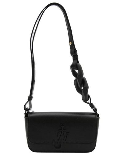 JW Anderson Black Leather Anchor Chain Baguette Shoulder Bag