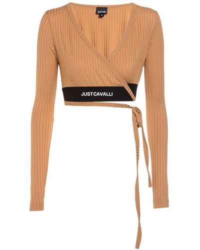 Just Cavalli Tie-waist V-neck Cropped Top - Natural
