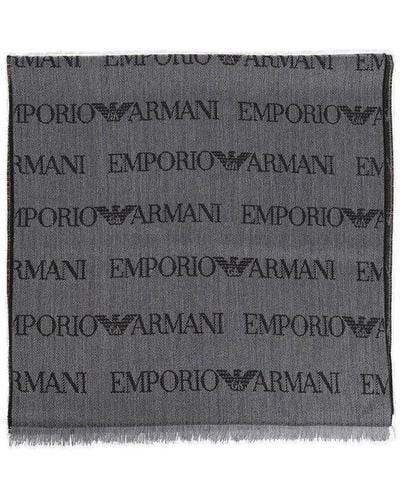 Emporio Armani Scarf With Logo - Gray