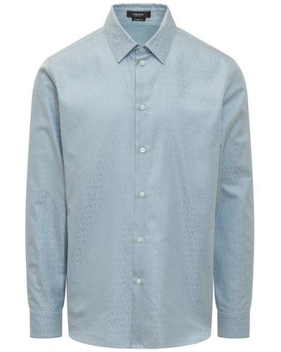 Versace Americana Fit Short Sleeve Denim Shirt - Blue