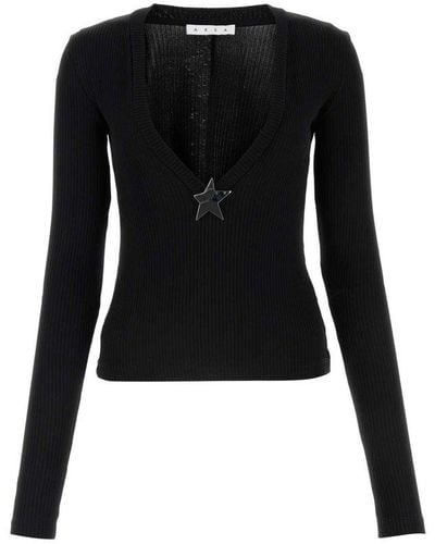 Area Star Stud-detailed V-neck Knitted Sweater - Black
