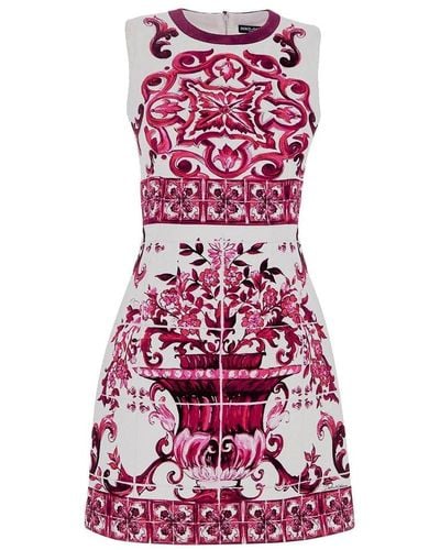 Dolce & Gabbana Majolica Print Brocade Mini Dress - Red