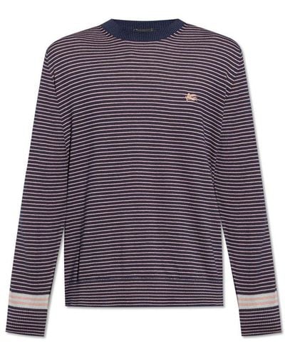 Etro Striped Logo Embroidered Sweater - Purple