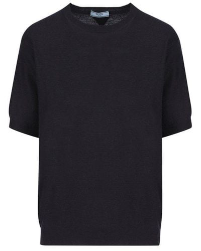 Prada Ribbed Crewneck T-shirt - Blue