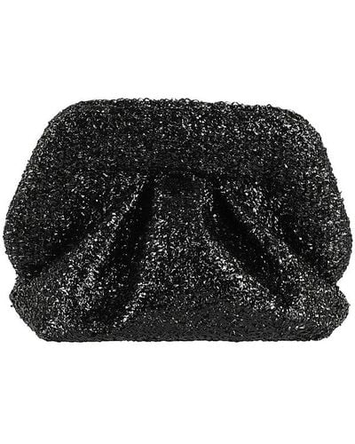 THEMOIRÈ Gea Sparkling Ruched Clutch Bag - Black