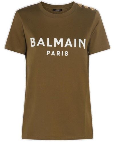 Balmain Brown T-shirt With Logo - Green