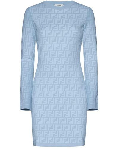 Fendi Ff Viscose-blend Knit Dress - Blue