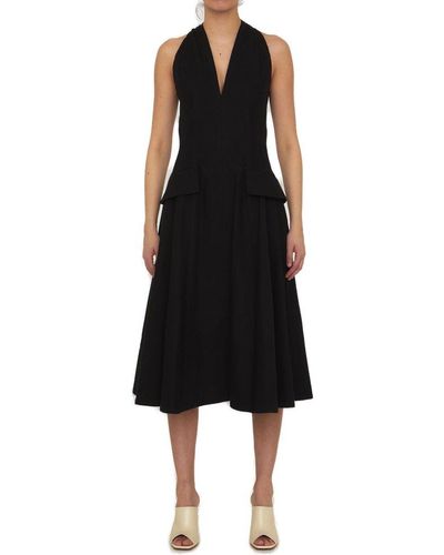 Bottega Veneta V-neck Sleeveless Midi Dress - Black
