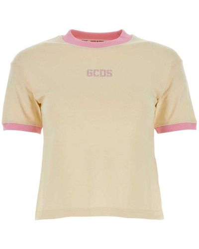 Gcds Logo Embellished Crewneck T-shirt - Natural