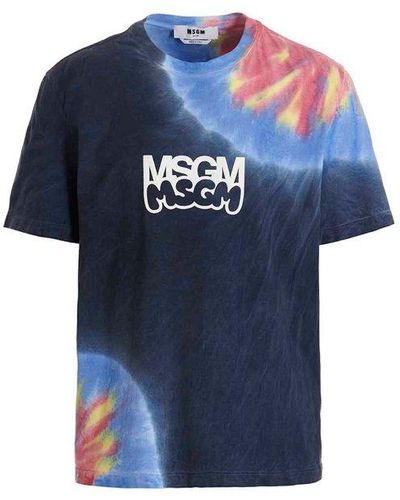 MSGM Logo Print Tie Dye T-shirt By Burro Studio - Blue