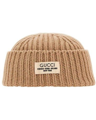 Gucci Logo Lable Ribbed Beanie - Natural