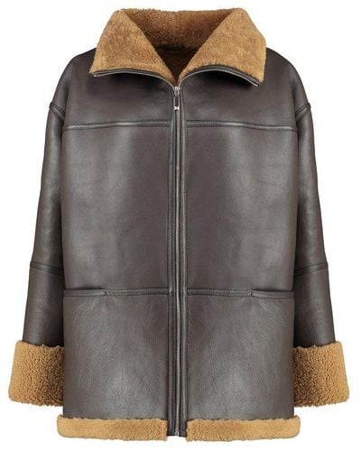 Totême Zipped Leather Jacket - Grey