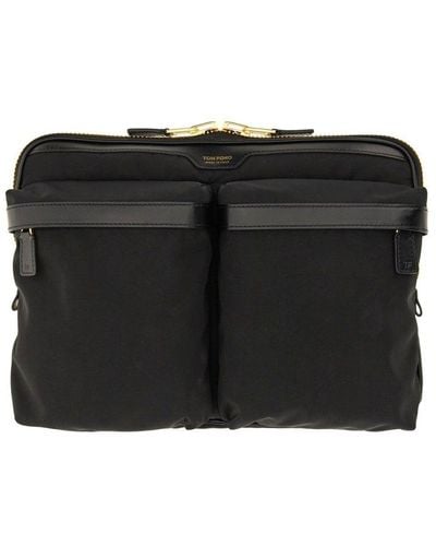 Tom Ford Logo Lettering Zipped Briefcase - Black