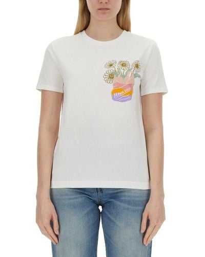 PS by Paul Smith Floral Printed Crewneck T-shirt - White