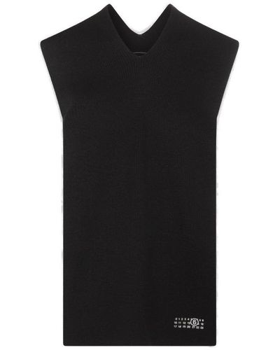 MM6 by Maison Martin Margiela Black Cotton And Wool Blend Knitted Vest