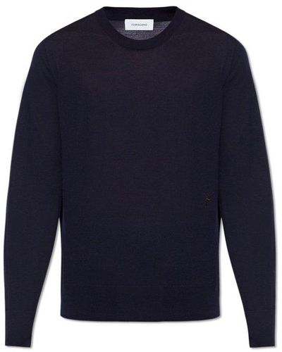 Ferragamo Sweater With Logo, - Blue