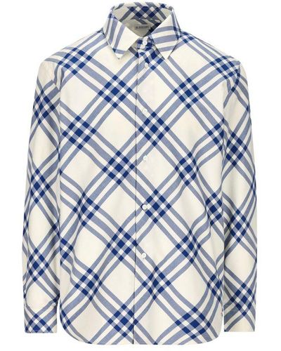 Burberry Check Printed Buttoned Shirt - Blue