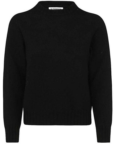Jil Sander Long-sleeved Crewneck Knitted Sweater - Black