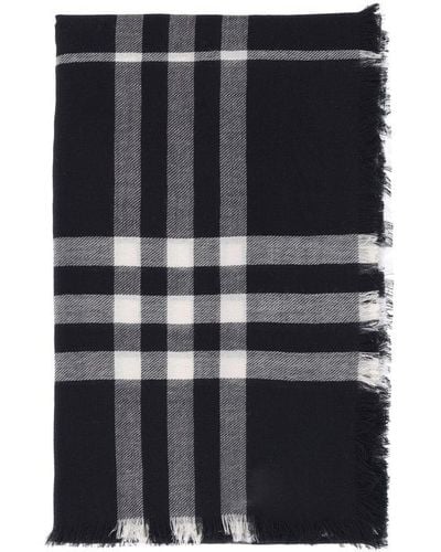 Burberry Check Printed Frayed-edge Scarf - Black