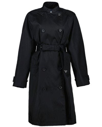 Prada Re-nylon Double Breasted Belted Waist Raincoat - Black