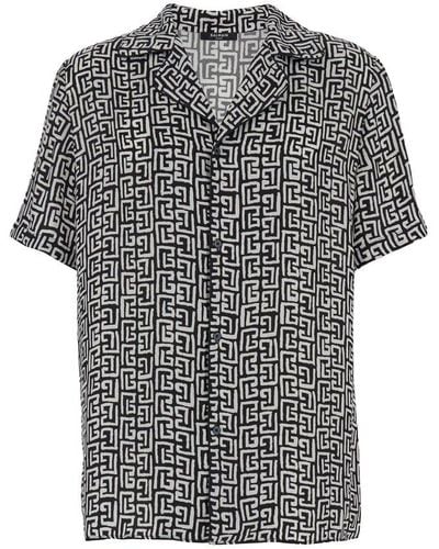 Balmain Ff Monogrammed Short-sleeved Shirt - Grey
