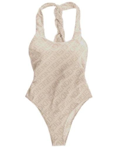 Fendi Allover Ff Motif One-piece Swimsuit - Natural