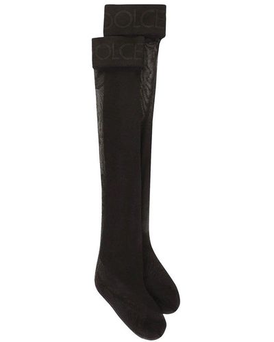Dolce & Gabbana Branded Elastic Strap Hold-up Stockings - Black