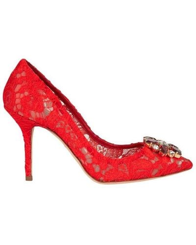 Dolce & Gabbana Bellucci Embellished Lace Stilettos - Red