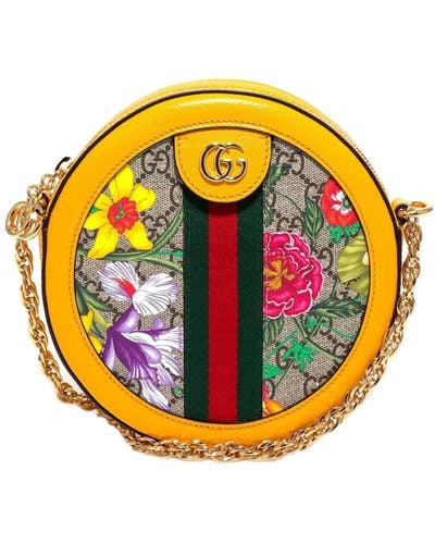 Gucci Ophidia GG Flora Mini Round Shoulder Bag - Yellow
