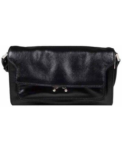 Marni Black Trunk Soft Small Leather Shoulder Bag With Logo