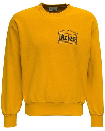Aries Mustard Colored Jersey Sweatshirt With Logo Print - Yellow