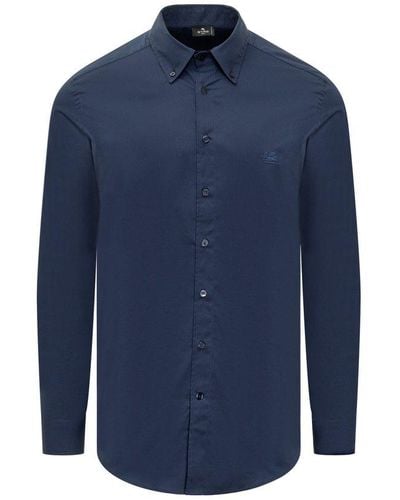 Etro Pegaso Embroidered Long-sleeved Shirt - Blue