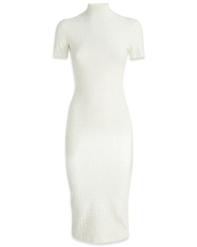 Fendi Monogrammed Turtleneck Dress - White