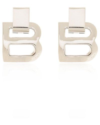 Balenciaga Logo Earrings, - Metallic