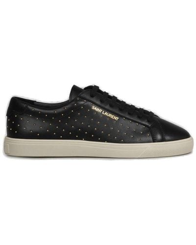 Saint Laurent Andy Round Toe Lace-up Sneakers - Black